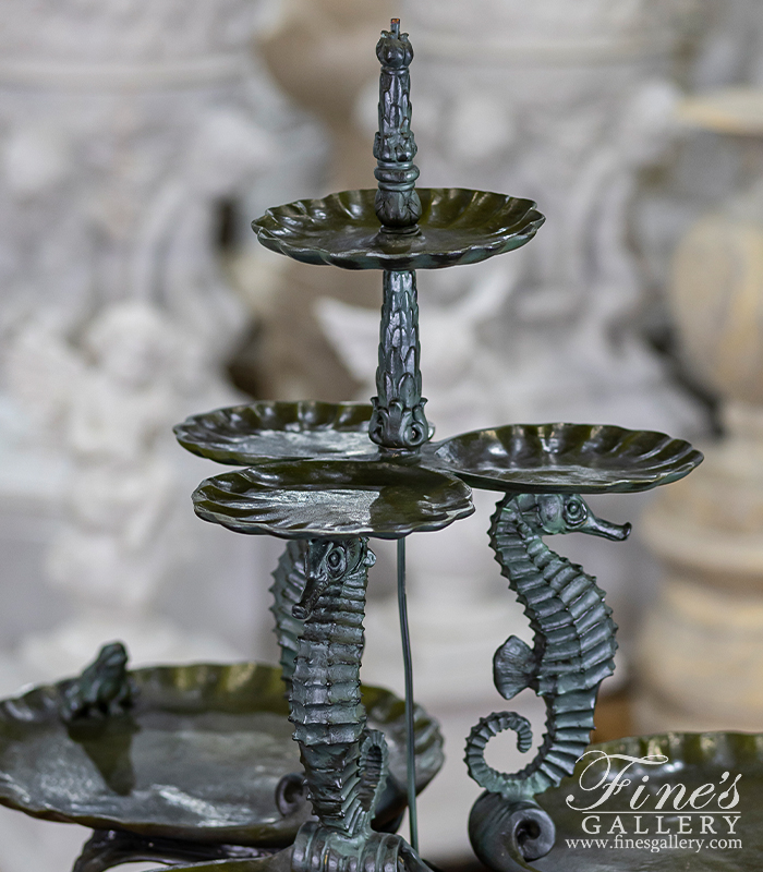 Bronze Fountains  - A Vintage, Tiered Bronze Seahorse Fountain  - BF-351